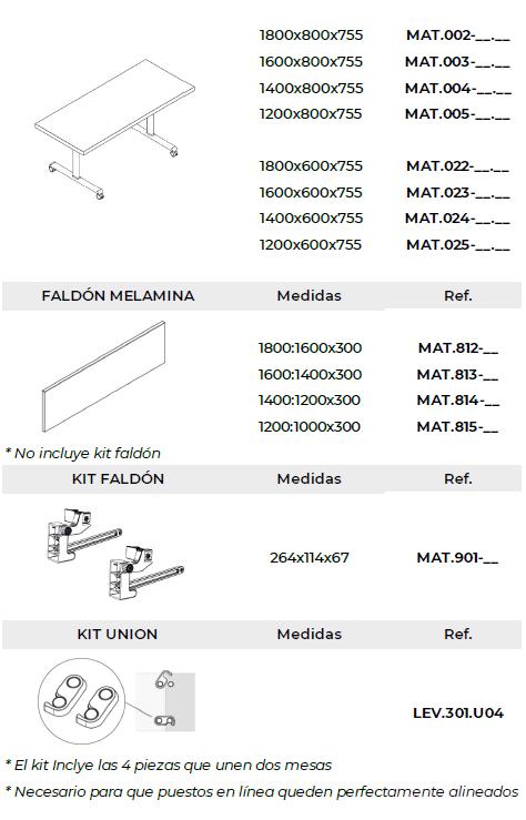 Mesas Match Folding medidas y referencias