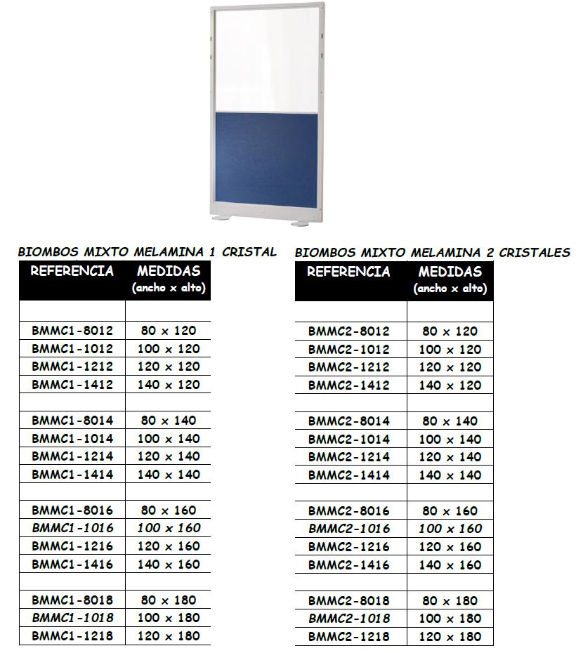 Biombo Bers Mixto melamina cristal transparente mate colores