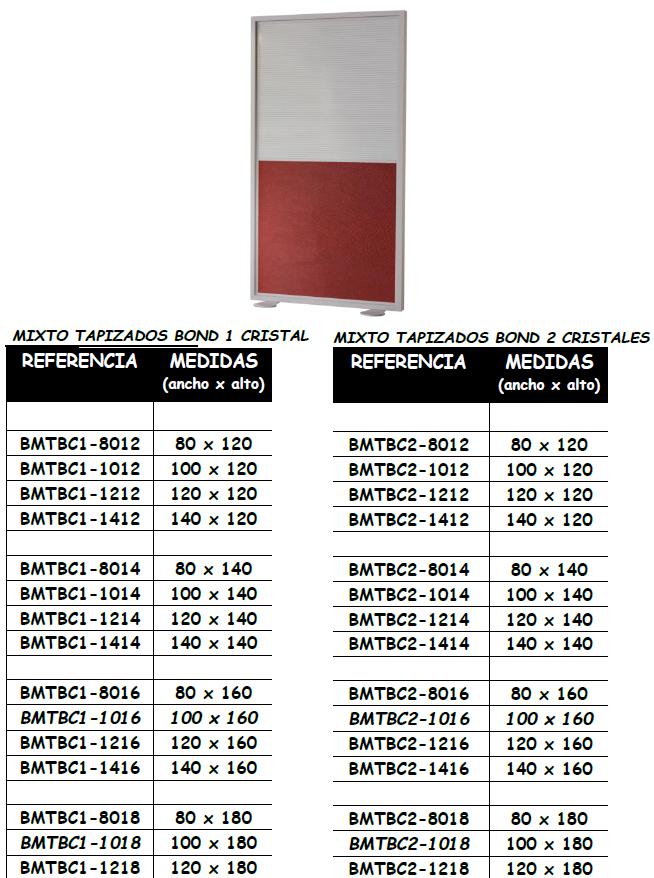Biombo Bers Mixto tapizado Bond cristal transparente mate colores