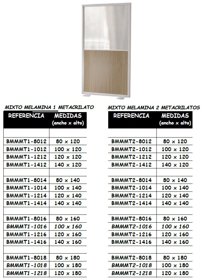 Biombo Bers mixto melamina metacrilato transparente mate y colores